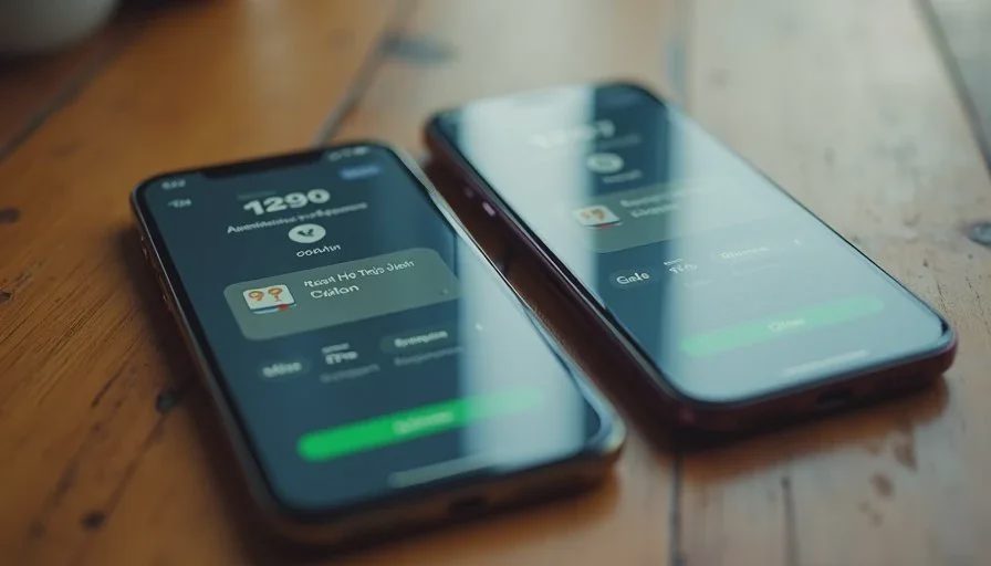 Authenticator apps on both adults’ phones Close view of two phones displaying authenticator app interfaces used for family two-factor authentication