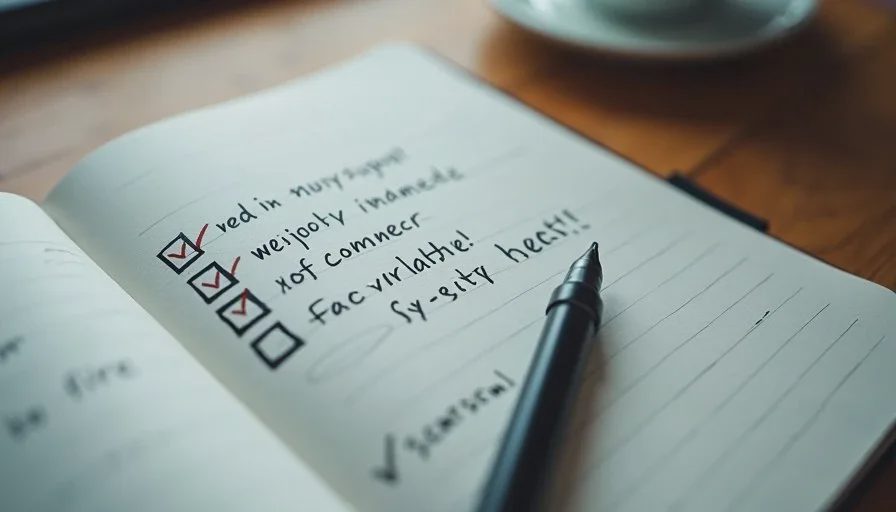 Handwritten offboarding checklist and confirmation notes in a notebook used by a small-business owner
